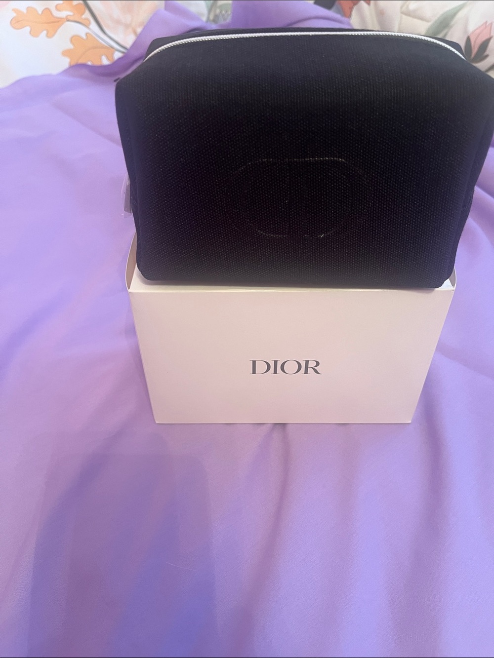 Dior Black Canvas Cosmetic Pouch with Embossed Logo